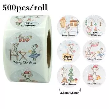 500 шт./рулон Мышь Веселые рождественские наклейки Круглые наклейки Наклейка на конверт 500pcs/roll
