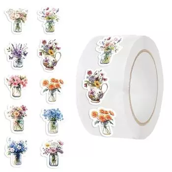 500 шт. рулон наклеек с мультяшными цветами, милые декоративные наклейки для бутылок с водой, багажа, скрапбукинга, украшения подарочной упаковки One Size