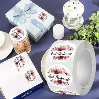 500 шт./рулон подарочная упаковка наклейки Рамадан Карим этикетки цветочный венок напечатаны EID Мубарак наклейка мусульманская исламская вечеринка декор 25mm