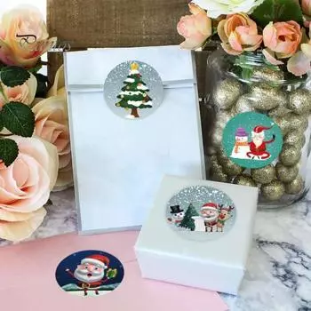 500 шт./рулон, Рождественская наклейка с несколькими узорами, пилинг и приклеивание, самоклеящаяся, сильная липкость, толще, украшение для подарка, круглая сумка для конфет, конверт, этикетка 2.5cm