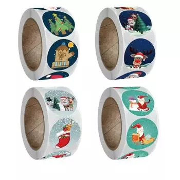500 шт./рулон Рождественские круглые наклейки Санта-Клауса Подарочная упаковка Наклейки Наклейки с буквами A