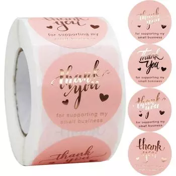 500 шт./рулон розовых и золотых наклеек с благодарностью, подарочные наклейки размером 1,5 дюйма для малого бизнеса и розничной торговли, маркировка упаковок и выражение благодарности клиентам 38.1mm/1.5inch