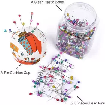 500 шт. швейные булавки для квилтинга длиной 35 мм, разноцветная шариковая головка, прямая булавка для