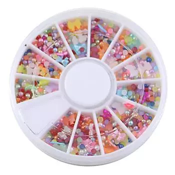 500 шт. смешанные круглые бусины с плоской спинкой из искусственного жемчуга, бант, украшения для дизайна ногтей своими руками