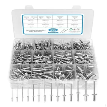 500 шт. заклепок с открытым концом 3/32 , 1/8 , 5/32 , 3/16 , 1/4 , SAE, набор заклепок для серебряный
