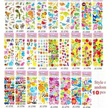 500 симпатичных пушистых наклеек с разнообразными дизайнами, включая 3D-варианты, буквы, цифры, бабочек, рыб, динозавров и т. д. 10 sheets mixed