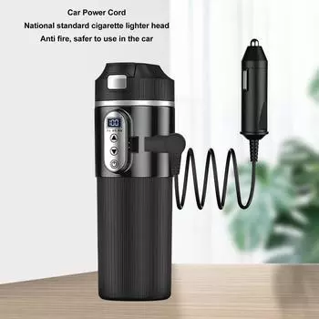 500ml 12-24V Portable Car Heating Cup Stainless Steel Water Warmer Bottle Car Kettle Coffee Mug LCD Display Temperature белый