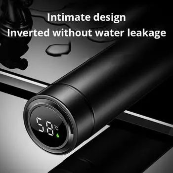 500ml Black Stainless Steel Creative Smart Thermos BottleTemperature Display Thermal Mug Male Female Portable Business Gift 480ML