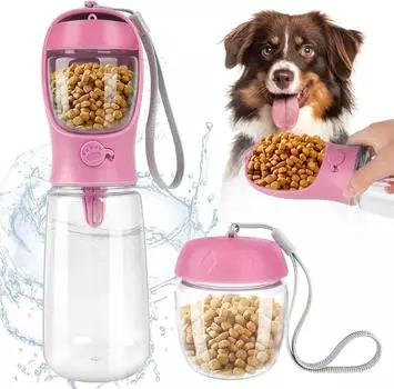 500ml Dog Water Bottle Large Capacity Travel Water Bottle with Food Container Portable Dog Water Bottles for Pet Walking Hiking розовый