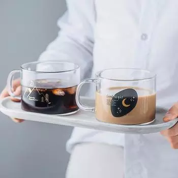 500ml Letter Printed Glass Cup Transparent Coffee Mug With Handle Heat Resistant Glass Breakfast Juice Milk Drinking Cups 201-300ml