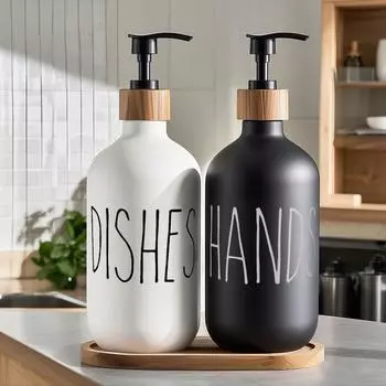 500ml PET Plastic Dish Soap Dispenser Set for Kitchen Sink Hand Soap Bottle with Tray Detergent Storage Bottle Home Decoration Bathroom style 1