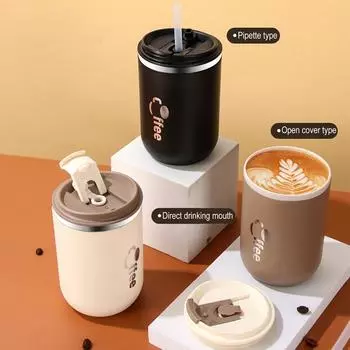 500ml Stainless Steel Thermoses Cups with Straw Coffee Thermal Mug Leak Proof Vacuum Flasks Insulated Cup Milk Tea Water Bottle 500ML