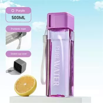 500 мл прозрачный квадратный пластиковый матовый стакан для воды, для уличного холодного фруктового сока, для водных видов спорта, с переносной бутылкой для воды на веревке для молока