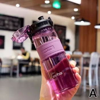 500ml Water Bottle With Tea Filter Leak-proof Portable Cup Plastic Jugs Reusable Sports Outdoor Fitness Students Gym Drinkw V3O7 синий