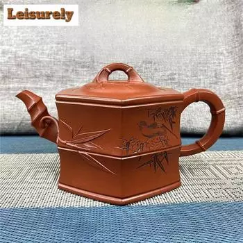 500ml Yixing Purple Clay Teapot Handmade Hexagonal Bamboo Segments Pot Raw Ore Dragon s Blood Sand Mud Kettle Strainer Zisha Tea