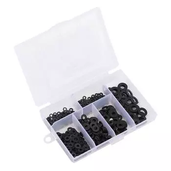 500pcs M2M6 Nylon Flat Washer Gasket Plain Washers Assortment Kit with Box (Black)