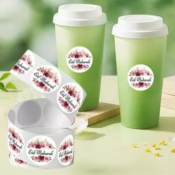 500pcs/Roll Labels Flower Wreath Printed Gift Wrapping Sticker Ramadan Kareem Decals EID Fitr Adha 25mm