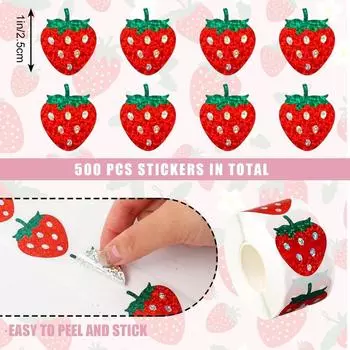 500Pcs/Roll Stationery Scrapbook Decals 2.5Cm/1Inch Red Laser Strawberry Shaped Stickers Decoration Gift Box Sticker Label one size