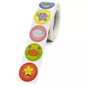 500Pcs/Rollcartoon Cute Animal Circular Reward Sticker For Childrendiy Stickers