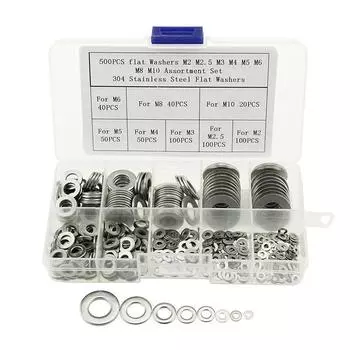 500PCS Stainless Steel Flat Washers Assortment Kit For M2 M2.5 M3 M4 M5 M6 M8 M10 screws bolt
