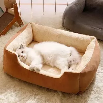 5040 см коврик-гнездо для кошек, зимний прямоугольный матрас для собак, для маленьких и средних собак, плюшевый корги, диван-кровать, подушки, плюшевое гнездо, товары для животных света кофе