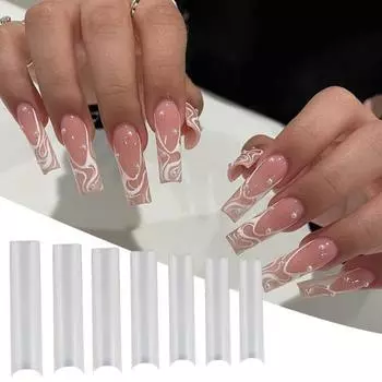 504 шт., белые/прозрачные искусственные типсы для ногтей, длинные плоские конические квадратные типсы для ногтей, полупокрытие, прямые накладные французские типсы, наращивание ногтей для белый