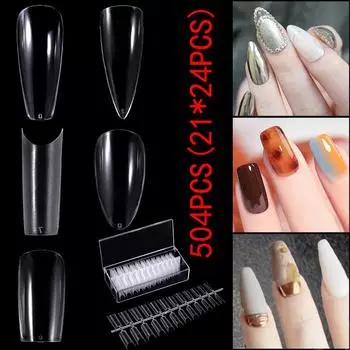 504 шт. прозрачные накладные ногти-стилеты акриловые балерины длинные накладные ногти полупокрытие гроб профессиональные накладные ногти 504PCS