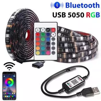 5050 RGB цветной пульт дистанционного управления/Bluetooth светодиодная лампа 5 В с DIY Suite Room TV фоновая атмосфера лампа с мягким ремешком диодная лампа 24Key-1M