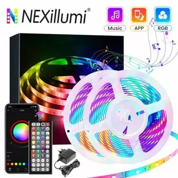 5050 RGB светодиодных лент DC12V с 44-кнопочным пультом дистанционного управления и управлением через приложение, синхронизация музыки, цветная лента для рождественской подсветки телевизора в комнате EU Plug