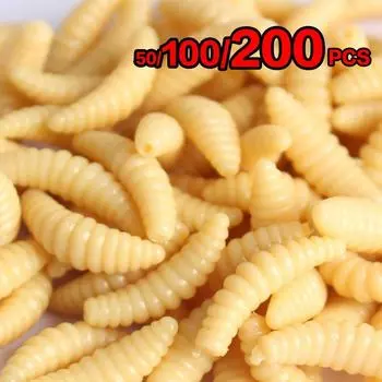 50/100/150 шт., мягкая приманка, хлебный червь, личинка, мягкая приманка, запах червей, светящиеся креветки, рыболовные приманки, 7 цветов 50pcs красный
