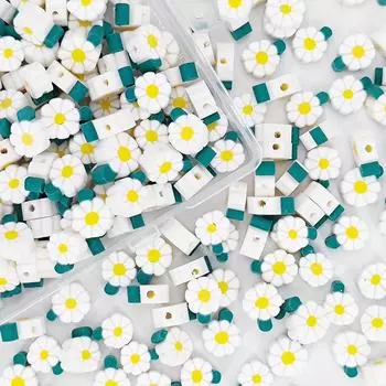 50/100/200 шт. Бусины из полимерной глины, белые ромашки, разделительные бусины, цветочные глиняные бусины для изготовления украшений, рукоделия, принадлежности для рукоделия 50pcs