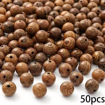 50/100/200 шт. деревянных бусин в богемном стиле, простые и элегантные круглые деревянные бусины с текстурой дерева, браслет, ожерелье, серьги, брелок для ключей 50pcs