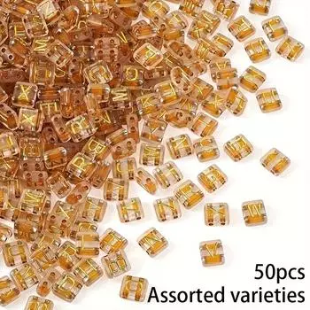 50/100/200 шт. Простые и зрелые акриловые бусины в стиле бохо с двойным отверстием, золотые прозрачные буквы, аксессуары для украшений своими руками Assorted varieties 50pcs