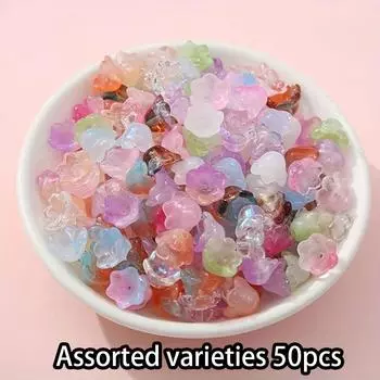 50/100/200 шт. стеклянные прозрачные цветочные бусины разноцветные маленькие хрустальные бусины в форме цветка россыпью стеклянные бусины с градиентным интервалом между цветами Random Color 50pcs