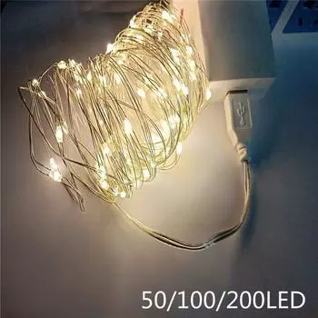 50/100/200LED USB медная проволока гирлянда сказочный свет полосы лампы праздник фестиваль украшения огни 50led белый