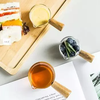 50/100 мл соусница маленькая стеклянная чашка кувшин для молока мерный стакан для эспрессо соусник миска для макания мини стеклянная чашка с деревянной ручкой