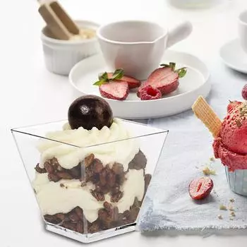 50/100 шт. 20X2 унции квадратных мини-стаканчиков для десертов с ложками, прозрачный пластиковый стаканчик для закусок парфе для дегустации десертов для вечеринок