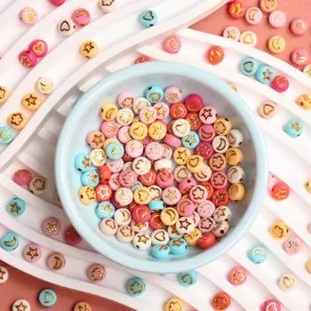 50/100 шт. 6,5 мм свободные бусины для самостоятельного изготовления ювелирных изделий, кулон со звездой и луной, акриловое ожерелье, браслет, мода 100Pcs White/Colorful