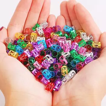 50/100 шт. 8*9 мм коса для волос, регулируемые полые трубки, цветные алюминиевые свободные бусины для изготовления ювелирных изделий, очаровательное украшение about 50pcs