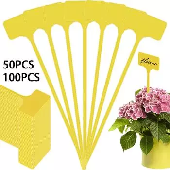 50/100 шт. этикетки для растений T-образные пластиковые бирки для растений водонепроницаемые этикетки для питомника желтые этикетки для растений многоразовые название растения