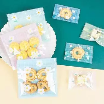 50/100 шт., мешок для конфет, маслостойкий, водонепроницаемый, прозрачный, видимый, с мультяшным цветочным принтом, хорошая герметичность, мешок для закусок для печенья, для пекарни B