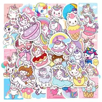 50/100 шт. милые мультяшные наклейки с единорогом для ноутбука, багажа, телефона, автомобиля, скутера, забавные виниловые наклейки для детей, подарок для девочек