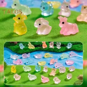 50/100 шт. Мини-фигурки животных, светящиеся в темноте, украшения из смолы, крошечные кролики, динозавры, миниатюрные украшения для волшебного сада, микроландшафт в горшках 50pcs