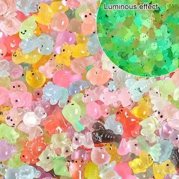 50/100 шт. миниатюрные фигурки животных из смолы, светящиеся в темноте, крошечный медведь, кролик, рыба, украшение, микроландшафт для садового аквариума, кукольного домика, домашнего декора 50pcs Random Style