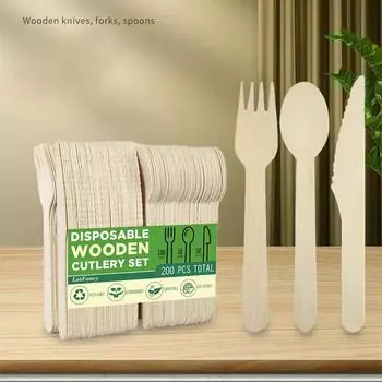 50/100 шт одноразовая посуда деревянные вилки для фруктового торта ложки для мороженого западные ножи для стейков свадьбы кафе деревянная посуда