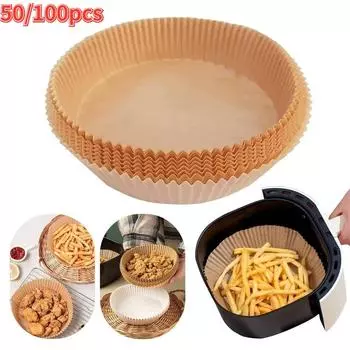 50/100 шт пергаментная бумага для фритюрницы, антипригарная одноразовая бумага для фритюрницы/неперфорированный пергамент для фритюрницы 50pcs естественный