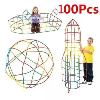 50/100 шт. пластиковые детские 4D соломенные строительные блоки, совместные игрушки для творческого развития 50pcs