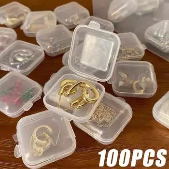 50/100 шт. Пластиковые контейнеры для хранения, коробка, портативный держатель для таблеток, лекарств, органайзер для хранения, упаковка для ювелирных изделий, сережек, колец 50pcs