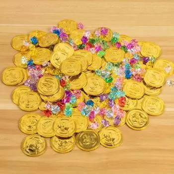 50-100 шт. Пластиковые золотые монеты, сокровища, пиратские драгоценности, ювелирные изделия, игровой набор, игра для пиратов, тематика вечеринки на Хэллоуин 50PCS
