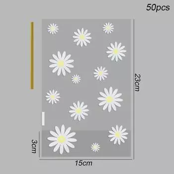 50/100 шт., прозрачные пакеты для конфет в виде цветка маргаритки, упаковка для печенья, выпечки, подарков, свадеб, дней рождения, вечеринок, оберточная бумага L-50pcs